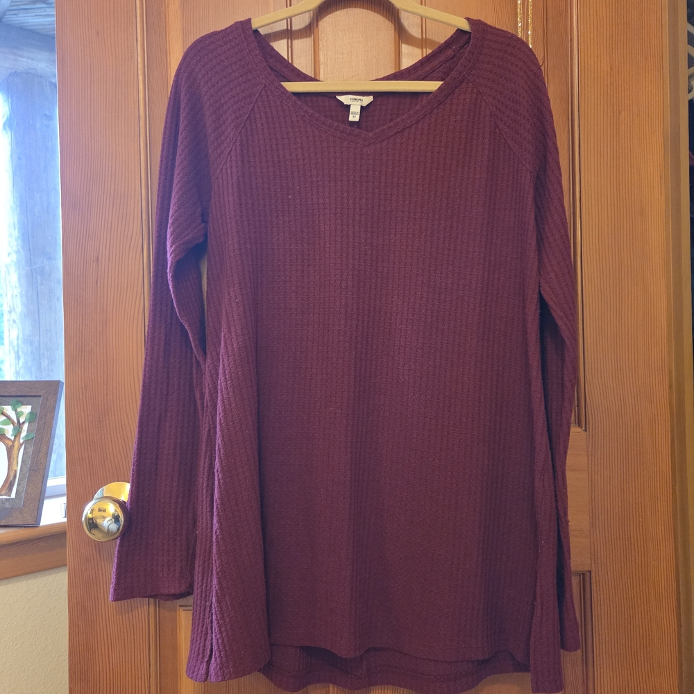Sonoma Ribbed V-Neck Sweater Tunic in Burgundy Modest Length Great For Leggings